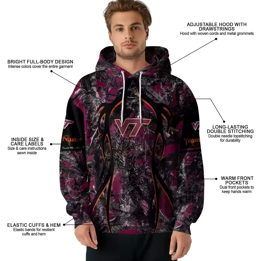 customized virginia tech hokies hunting theme maroon black hoodie latest model customized virginia tech hokies hunting theme maroon black hoodie latest model