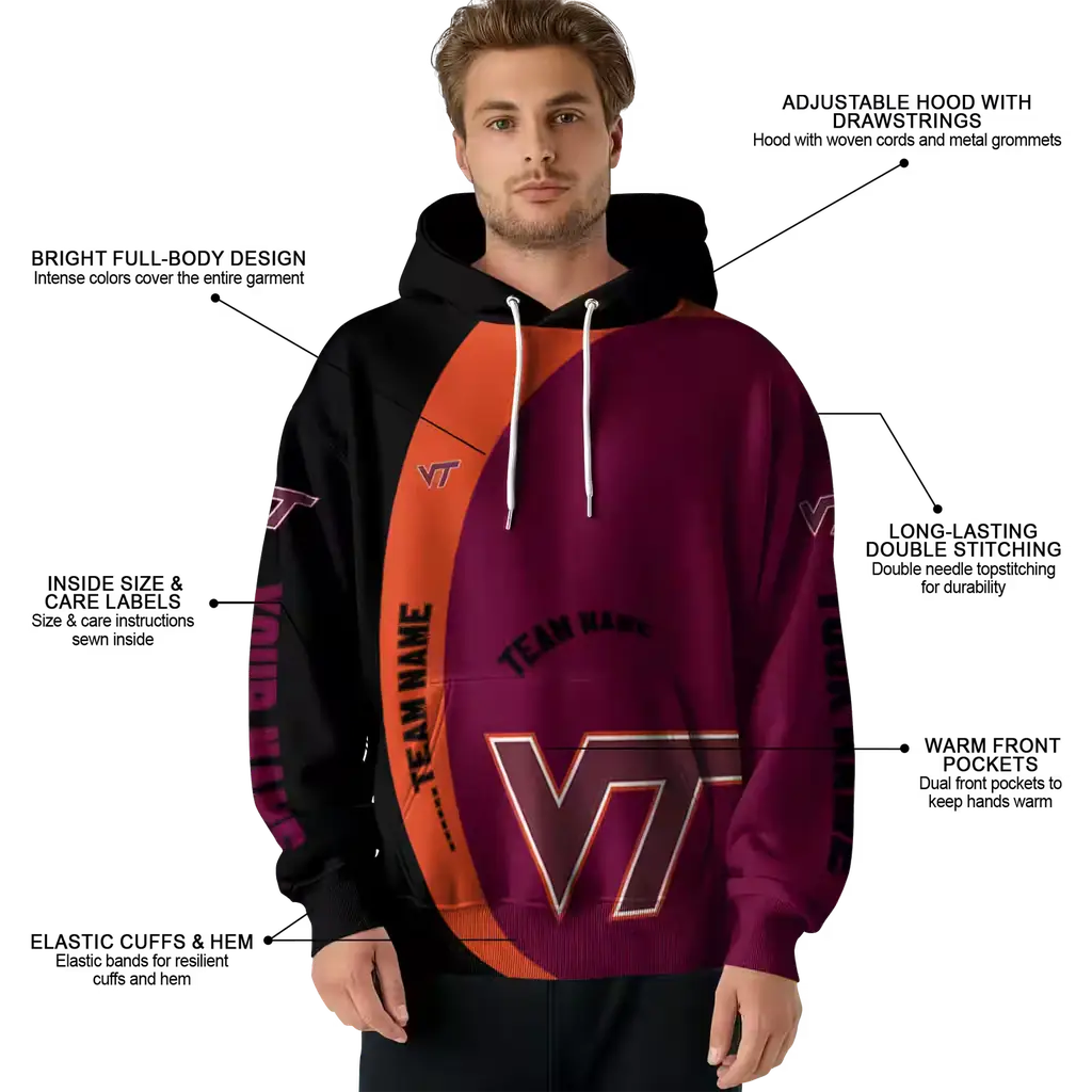 customized virginia tech hokies minimalist design maroon black hoodie latest model customized virginia tech hokies minimalist design maroon black hoodie latest model