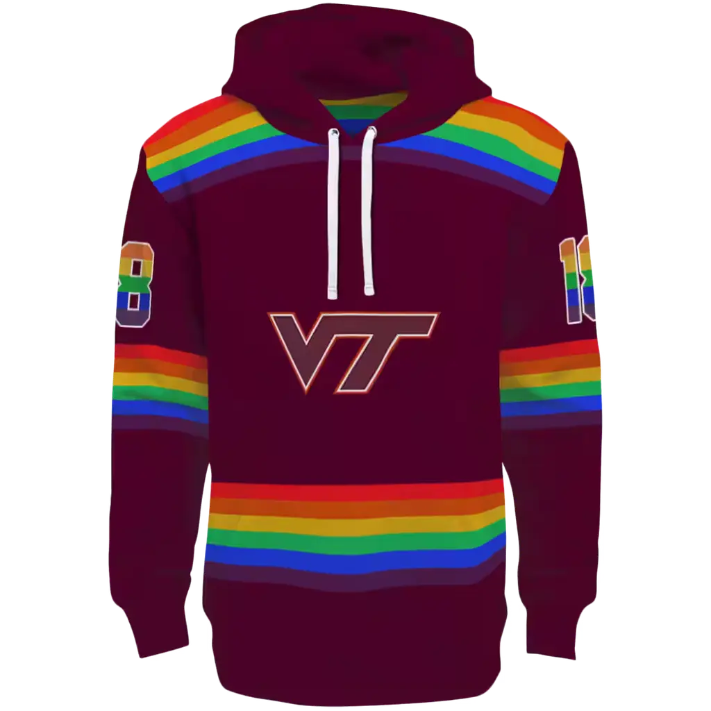 customized virginia tech hokies rainbow stripes maroon hoodie best selling customized virginia tech hokies rainbow stripes maroon hoodie best selling