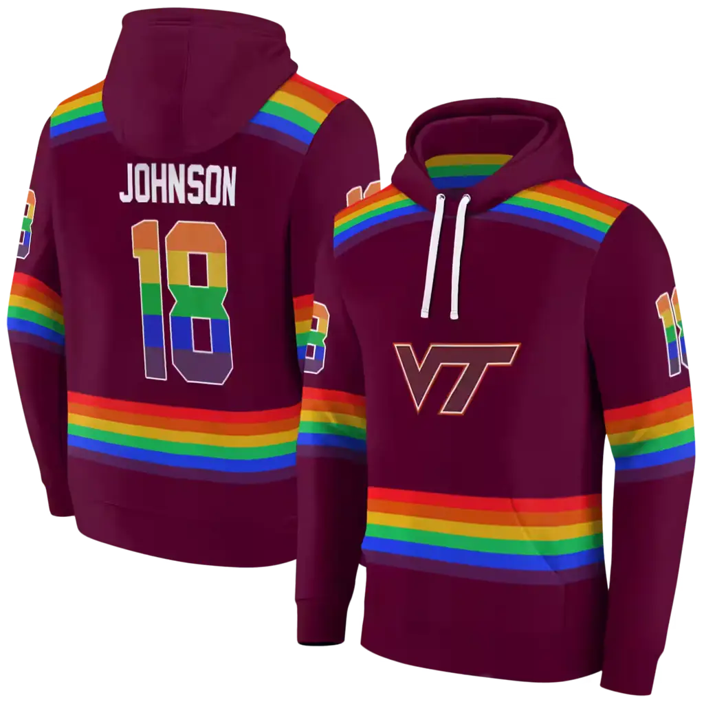 customized virginia tech hokies rainbow stripes maroon hoodie fashion forward customized virginia tech hokies rainbow stripes maroon hoodie fashion forward