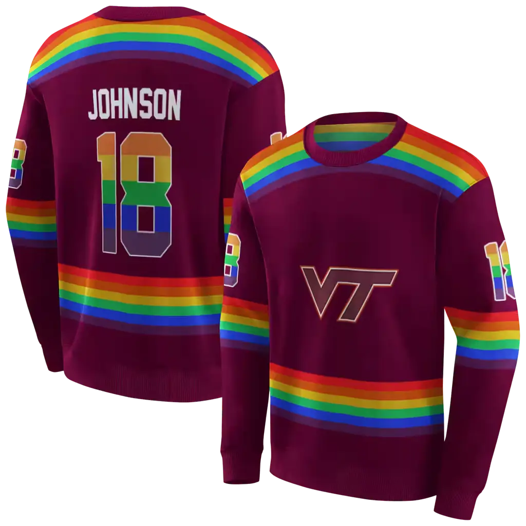 customized virginia tech hokies rainbow stripes maroon hoodie premium grade customized virginia tech hokies rainbow stripes maroon hoodie premium grade