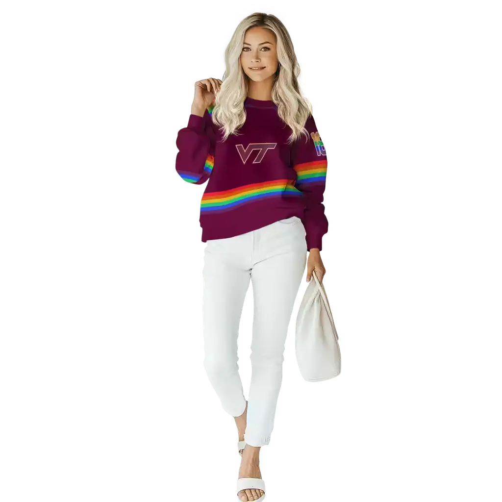 customized virginia tech hokies rainbow stripes maroon hoodie trendy customized virginia tech hokies rainbow stripes maroon hoodie trendy