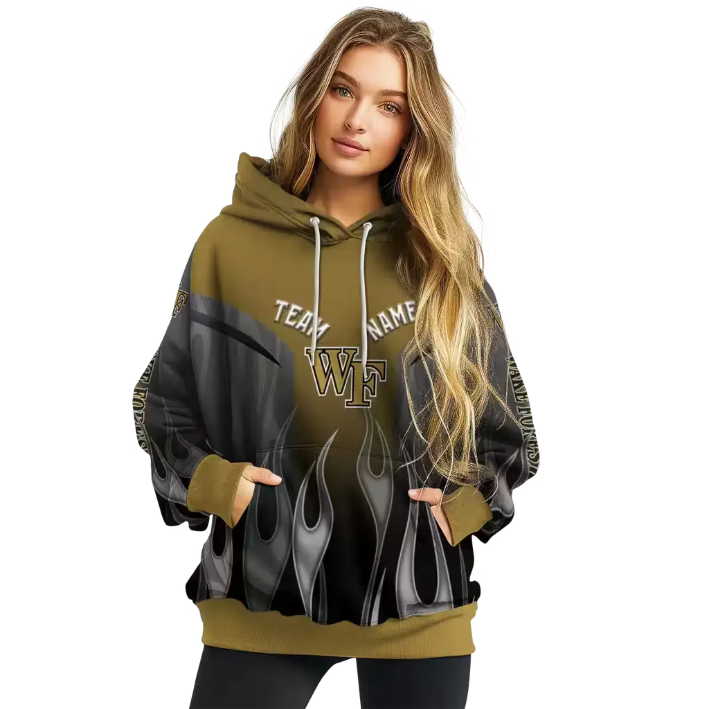 customized wake forest demon deacons flame design gold hoodie high quality customized wake forest demon deacons flame design gold hoodie high quality