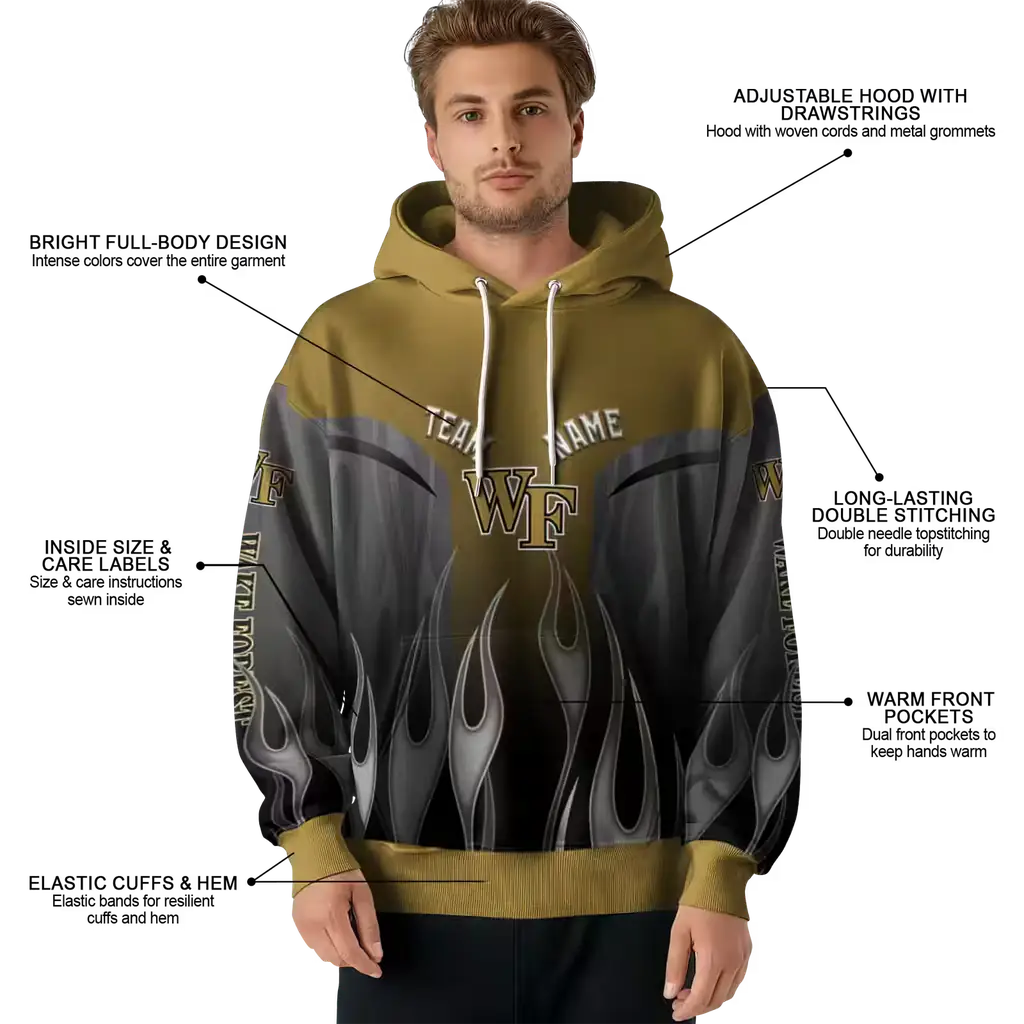 customized wake forest demon deacons flame design gold hoodie latest model customized wake forest demon deacons flame design gold hoodie latest model