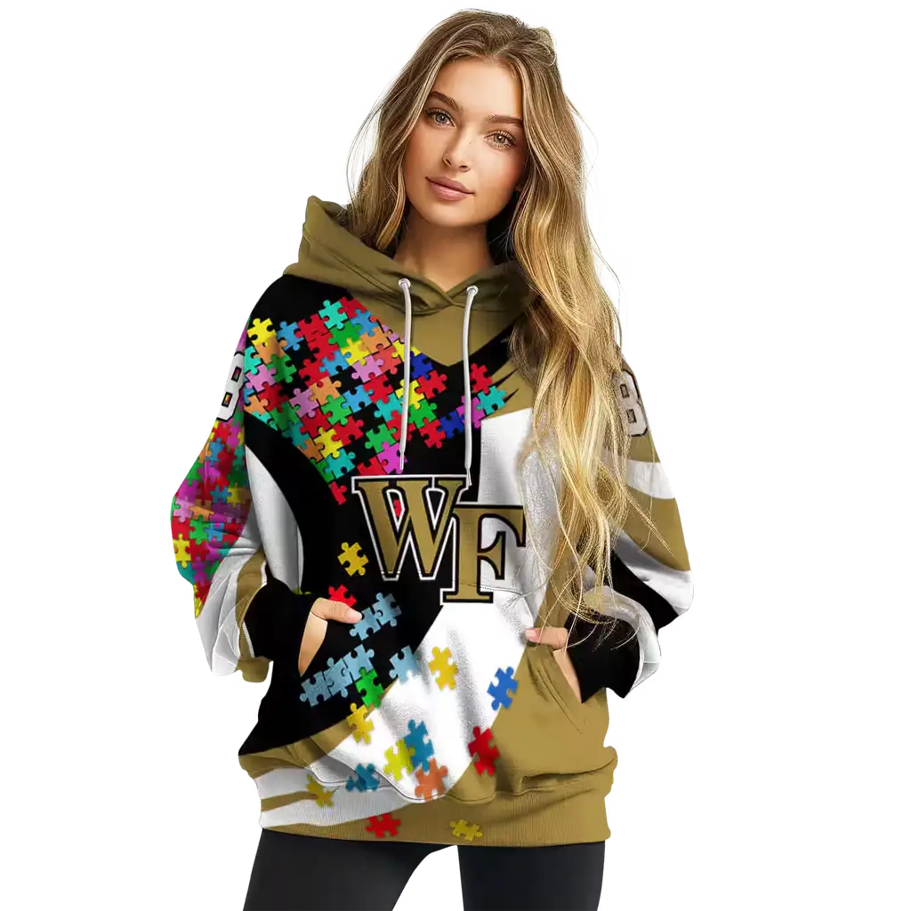 customized wake forest demon deacons puzzle pieces gold hoodie high quality customized wake forest demon deacons puzzle pieces gold hoodie high quality