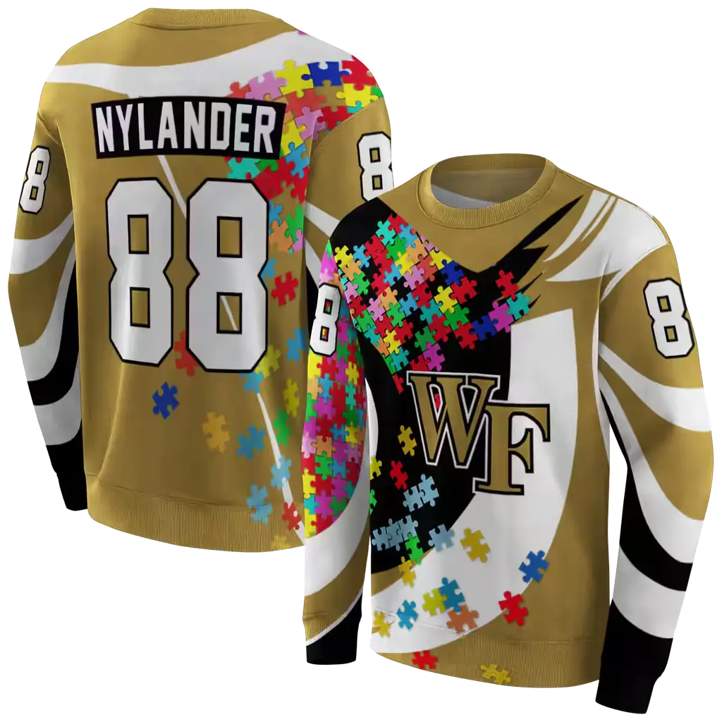 customized wake forest demon deacons puzzle pieces gold hoodie premium grade customized wake forest demon deacons puzzle pieces gold hoodie premium grade