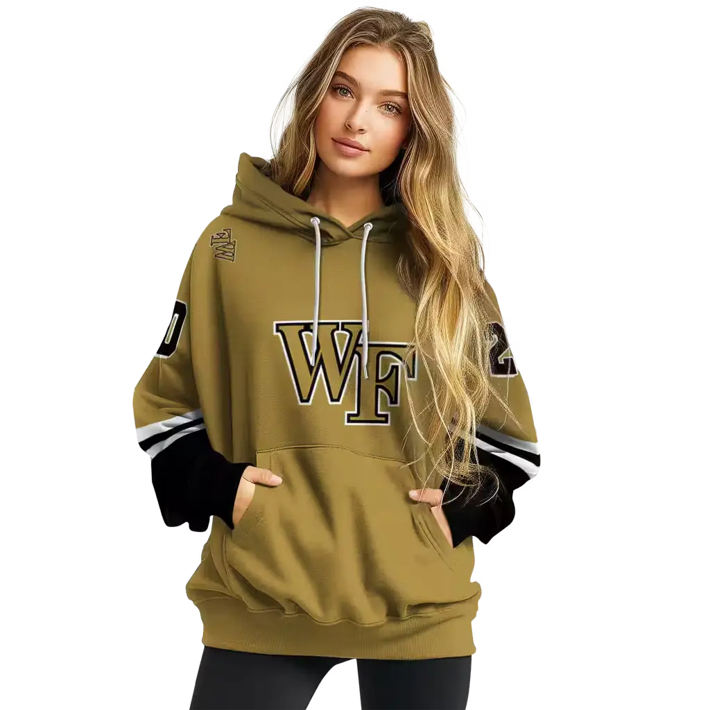 customized wake forest demon deacons striped sleeves gold hoodie high quality customized wake forest demon deacons striped sleeves gold hoodie high quality