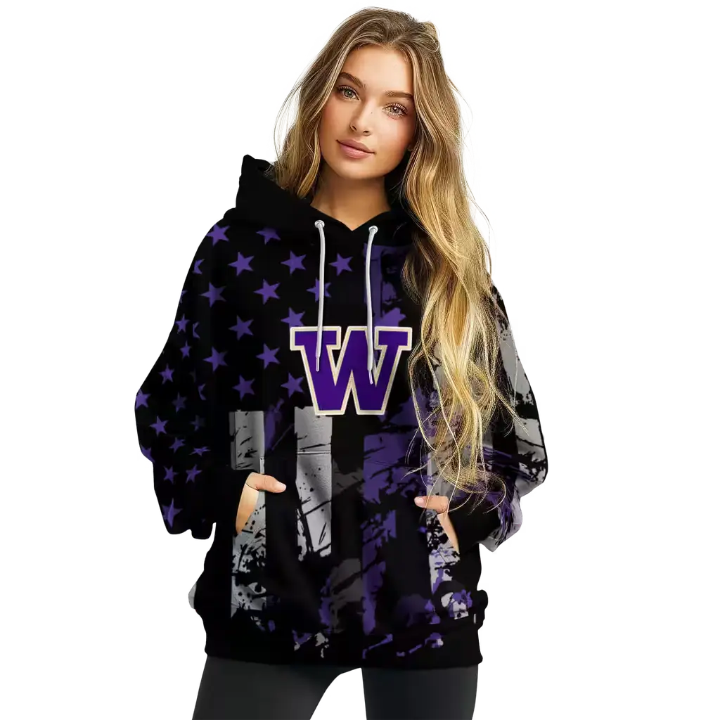 customized washington huskies distressed flag purple black hoodie high quality customized washington huskies distressed flag purple black hoodie high quality