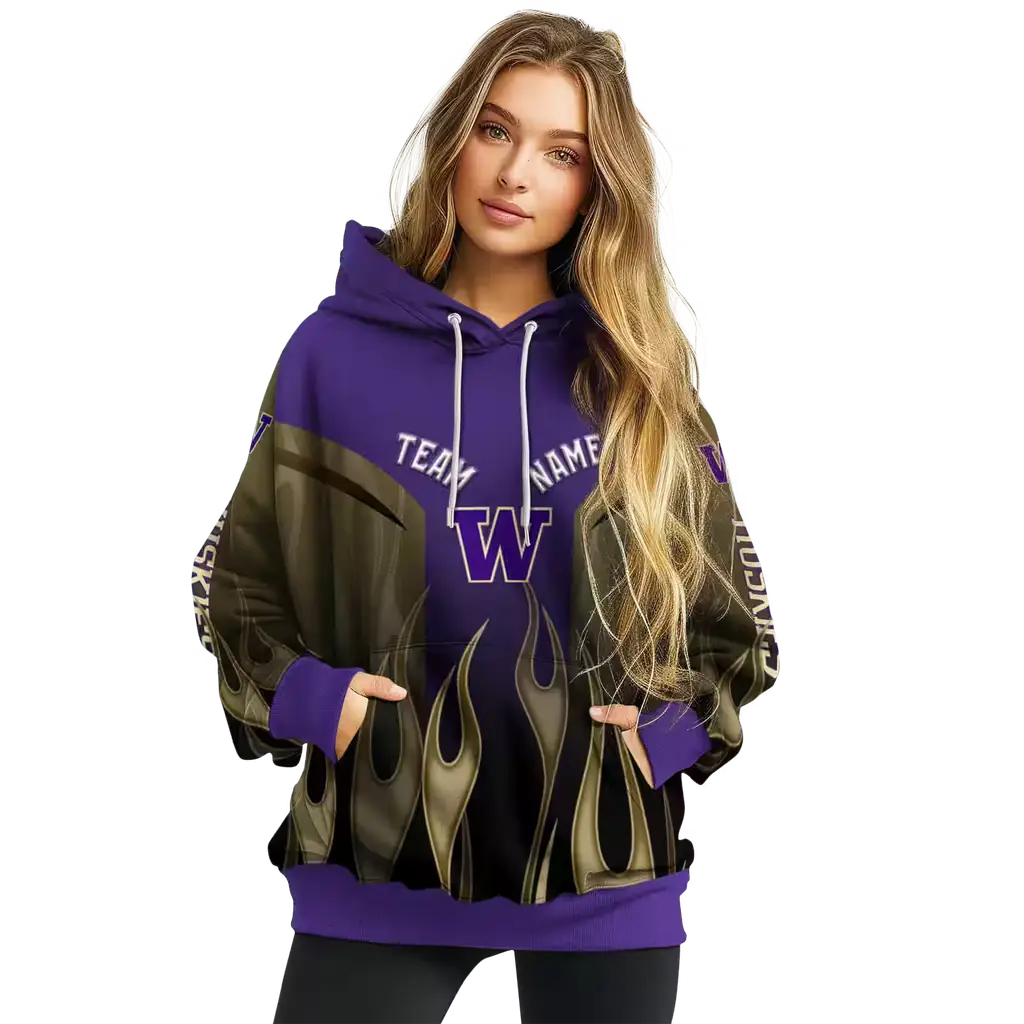 customized washington huskies flame design purple hoodie high quality customized washington huskies flame design purple hoodie high quality