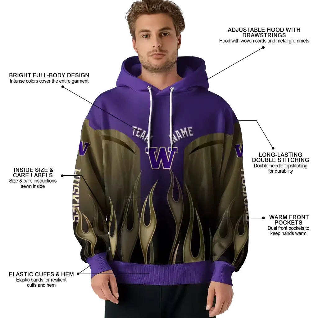 customized washington huskies flame design purple hoodie latest model customized washington huskies flame design purple hoodie latest model