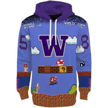 customized washington huskies mario blue black hoodie best selling