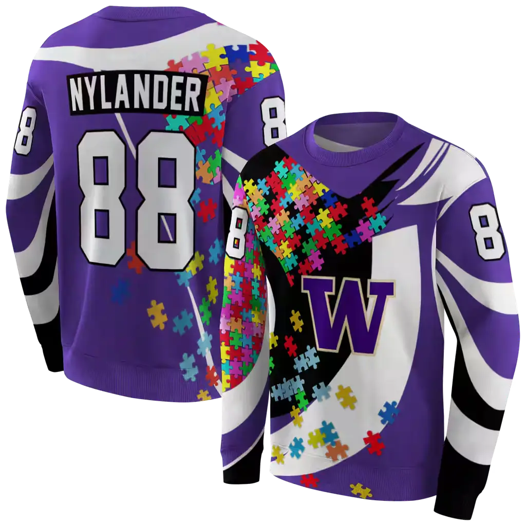 customized washington huskies puzzle pieces purple hoodie premium grade customized washington huskies puzzle pieces purple hoodie premium grade