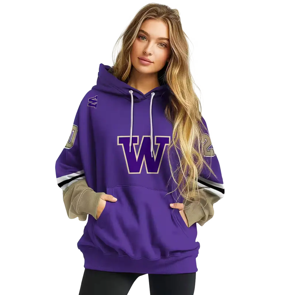 customized washington huskies striped sleeves purple hoodie high quality customized washington huskies striped sleeves purple hoodie high quality