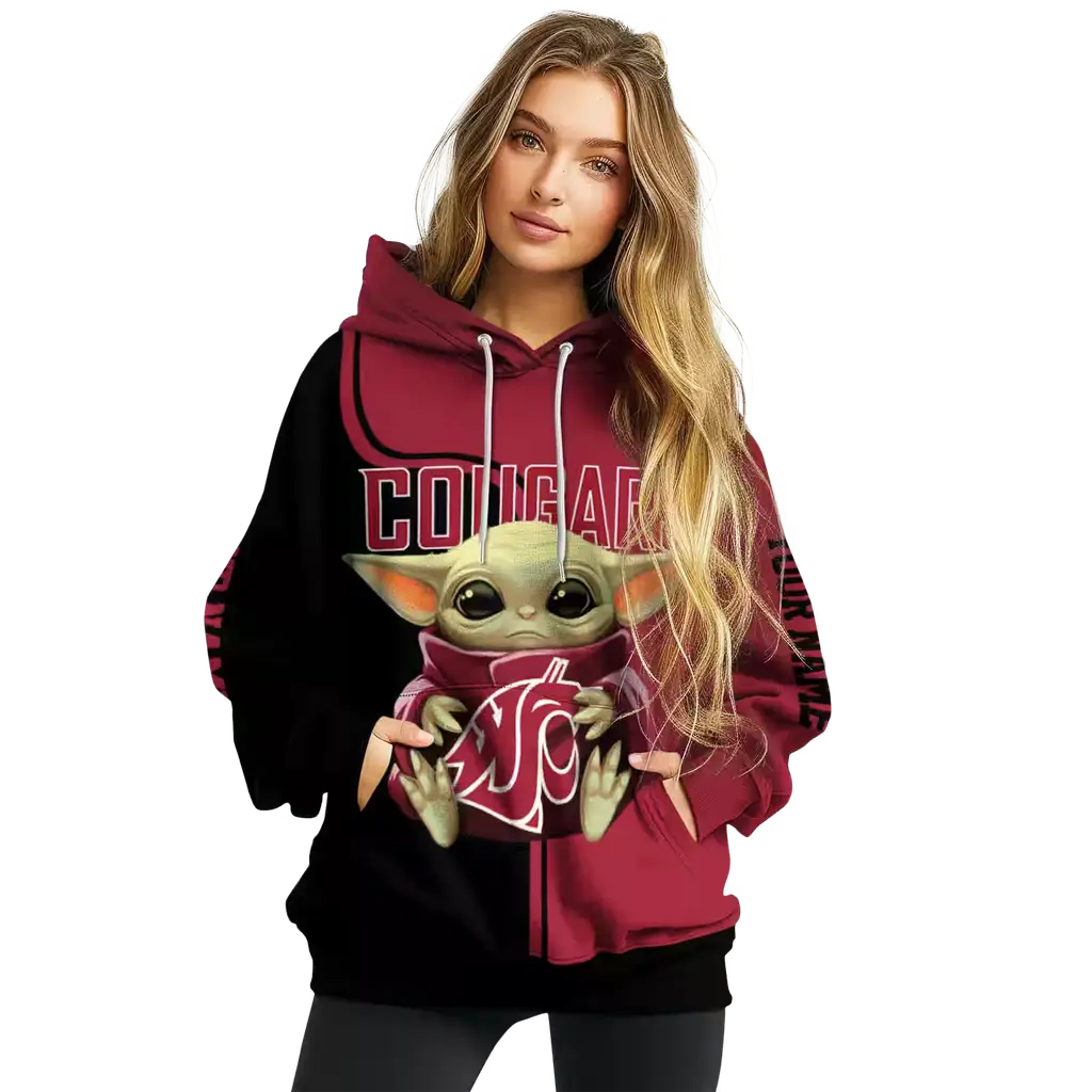 customized washington state cougars baby yoda crimson black hoodie high quality customized washington state cougars baby yoda crimson black hoodie high quality