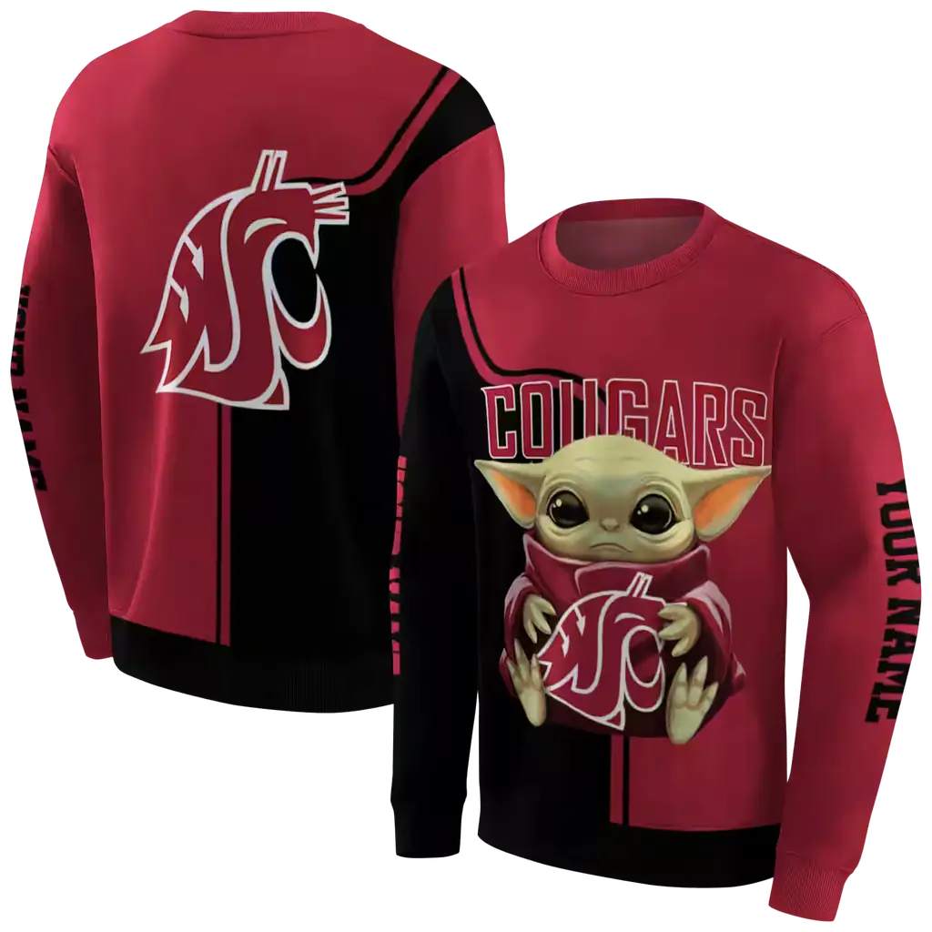 customized washington state cougars baby yoda crimson black hoodie premium grade customized washington state cougars baby yoda crimson black hoodie premium grade
