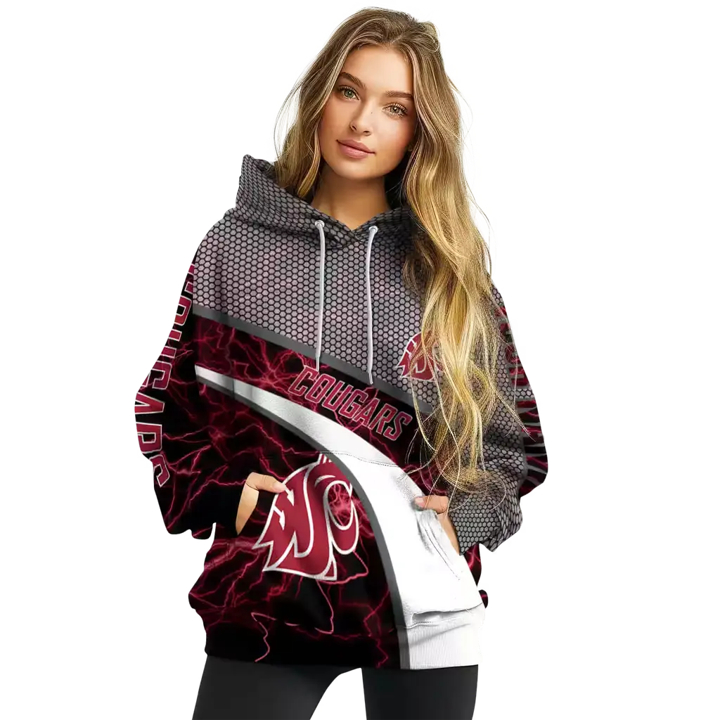 customized washington state cougars hexagonal mesh crimson black gray hoodie high quality customized washington state cougars hexagonal mesh crimson black gray hoodie high quality