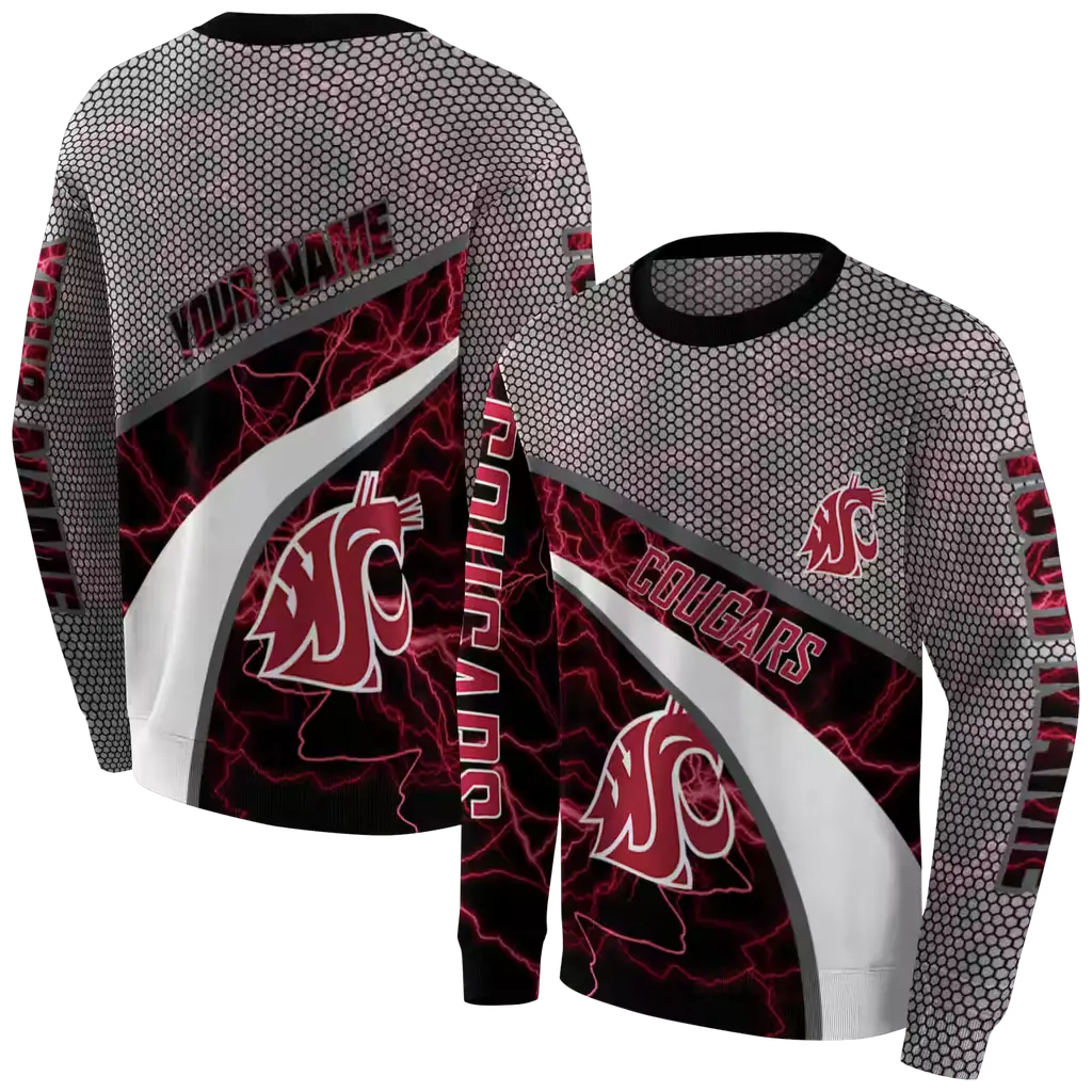 customized washington state cougars hexagonal mesh crimson black gray hoodie premium grade customized washington state cougars hexagonal mesh crimson black gray hoodie premium grade