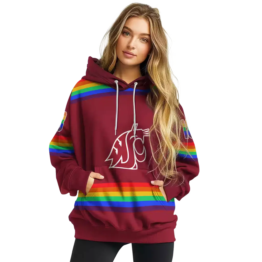 customized washington state cougars rainbow stripes crimson hoodie high quality customized washington state cougars rainbow stripes crimson hoodie high quality