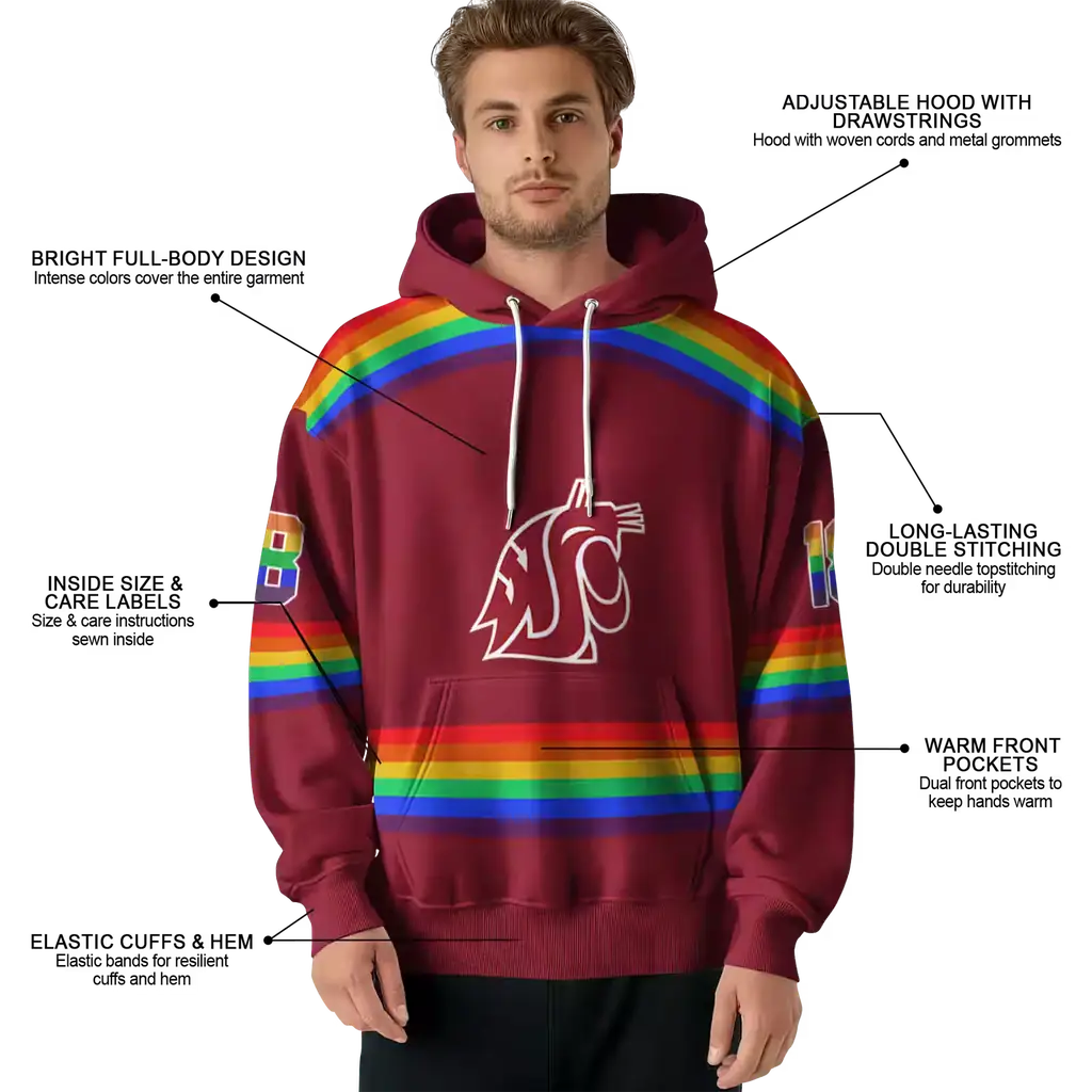 customized washington state cougars rainbow stripes crimson hoodie latest model customized washington state cougars rainbow stripes crimson hoodie latest model