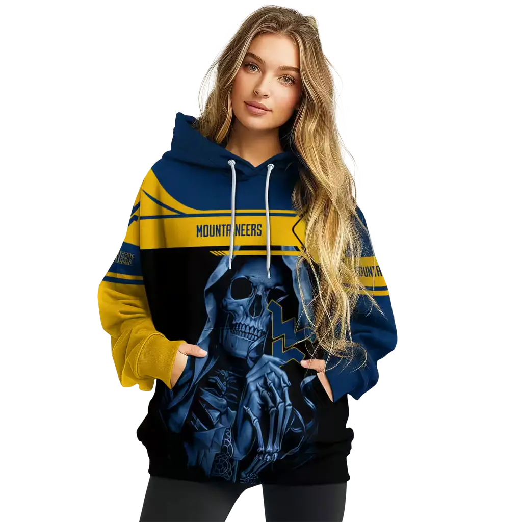 customized west virginia mountaineers grim reaper blue black hoodie high quality customized west virginia mountaineers grim reaper blue black hoodie high quality