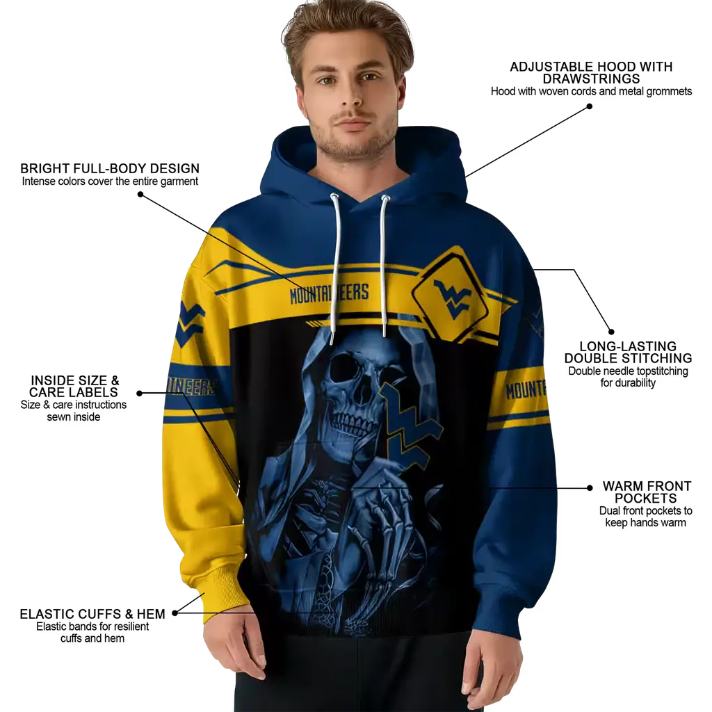 customized west virginia mountaineers grim reaper blue black hoodie latest model customized west virginia mountaineers grim reaper blue black hoodie latest model