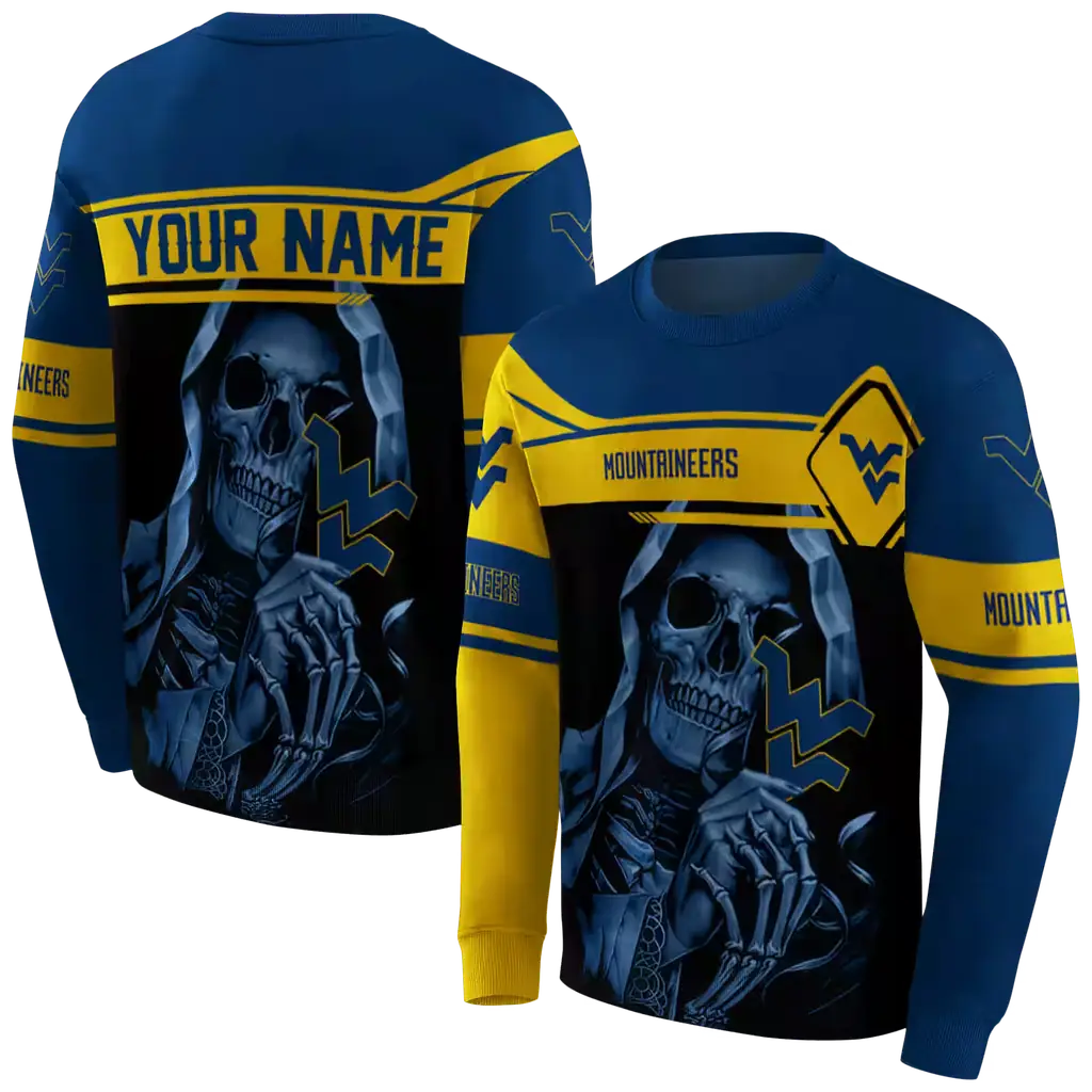 customized west virginia mountaineers grim reaper blue black hoodie premium grade customized west virginia mountaineers grim reaper blue black hoodie premium grade
