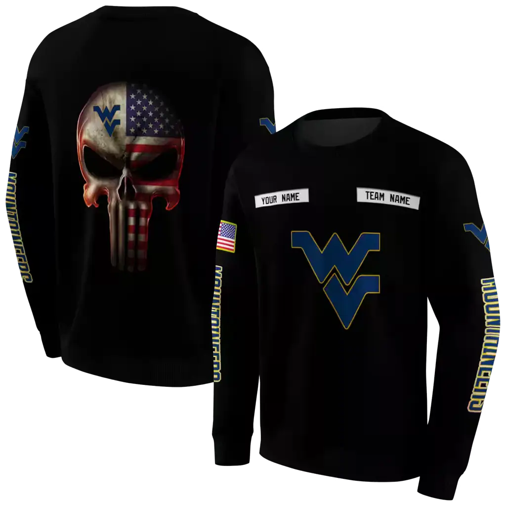 customized west virginia mountaineers punisher skull black hoodie premium grade customized west virginia mountaineers punisher skull black hoodie premium grade