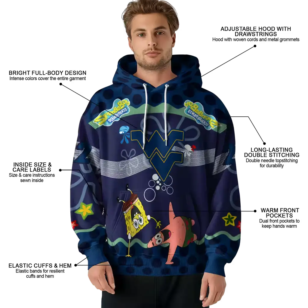 customized west virginia mountaineers spongebob patrick star blue navy hoodie latest model customized west virginia mountaineers spongebob patrick star blue navy hoodie latest model