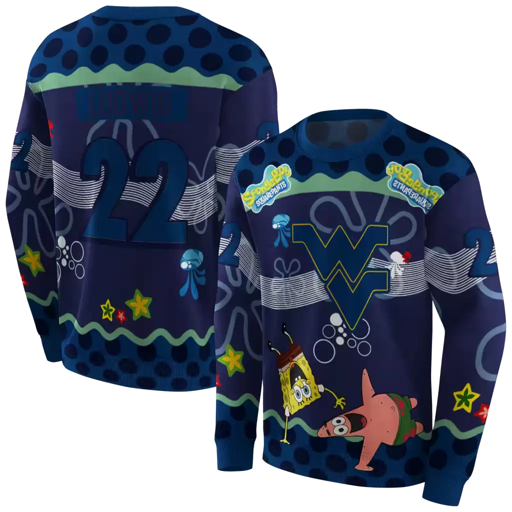 customized west virginia mountaineers spongebob patrick star blue navy hoodie premium grade customized west virginia mountaineers spongebob patrick star blue navy hoodie premium grade