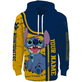 customized west virginia mountaineers stitch blue hoodie best selling