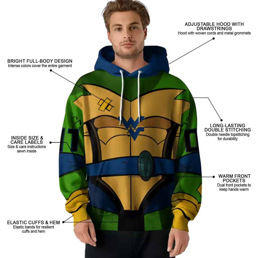 customized west virginia mountaineers superhero armor blue green hoodie latest model customized west virginia mountaineers superhero armor blue green hoodie latest model