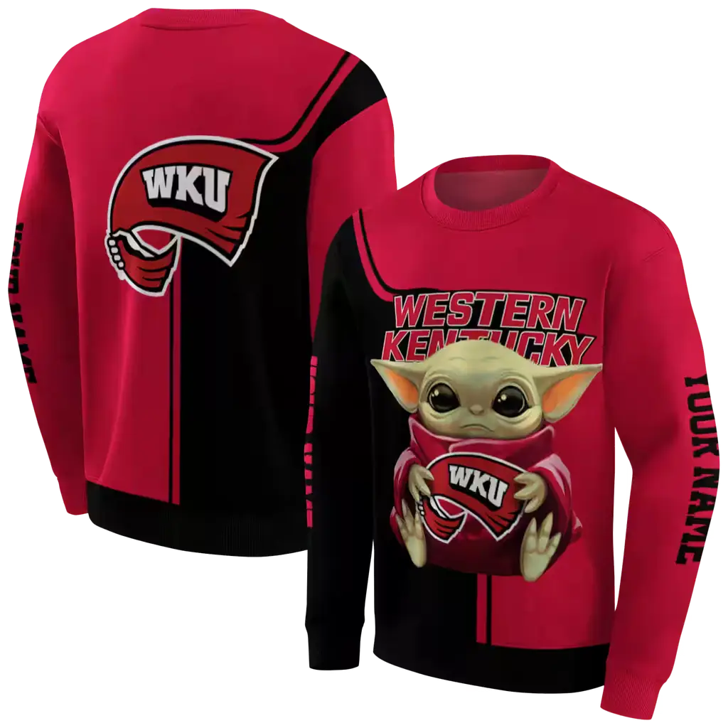 customized western kentucky hilltoppers baby yoda red black hoodie premium grade customized western kentucky hilltoppers baby yoda red black hoodie premium grade