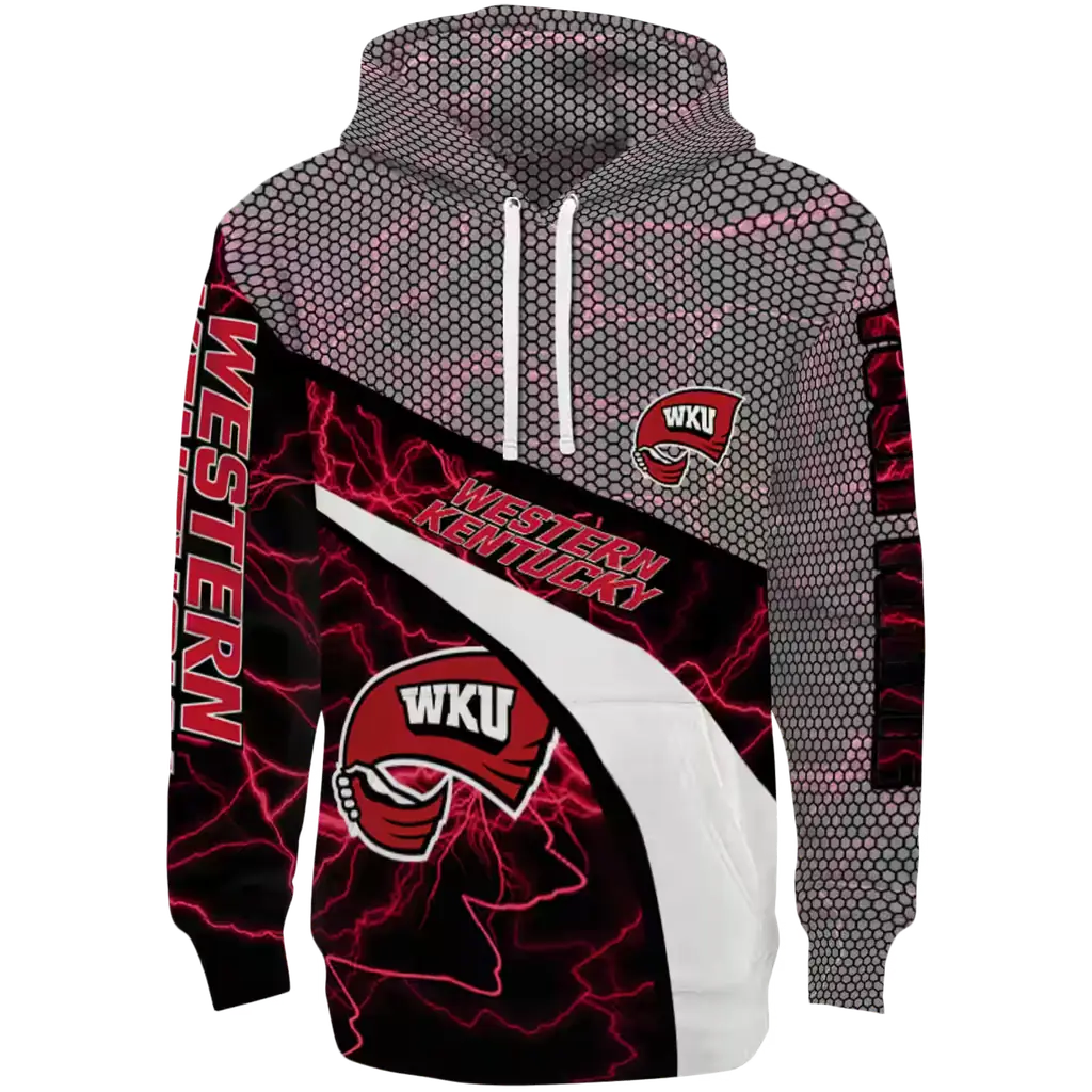 customized western kentucky hilltoppers hexagonal mesh red black gray hoodie best selling customized western kentucky hilltoppers hexagonal mesh red black gray hoodie best selling