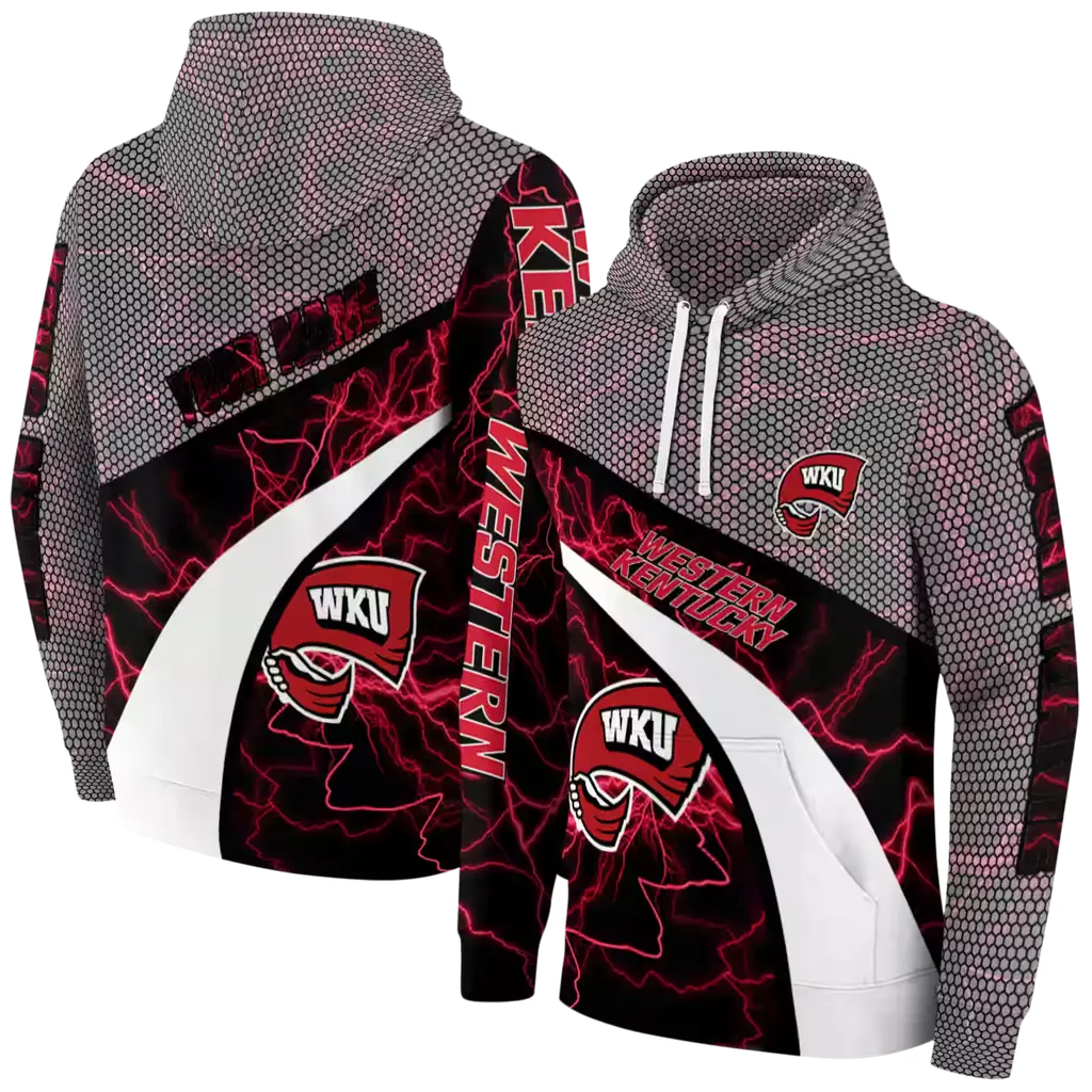 customized western kentucky hilltoppers hexagonal mesh red black gray hoodie fashion forward customized western kentucky hilltoppers hexagonal mesh red black gray hoodie fashion forward