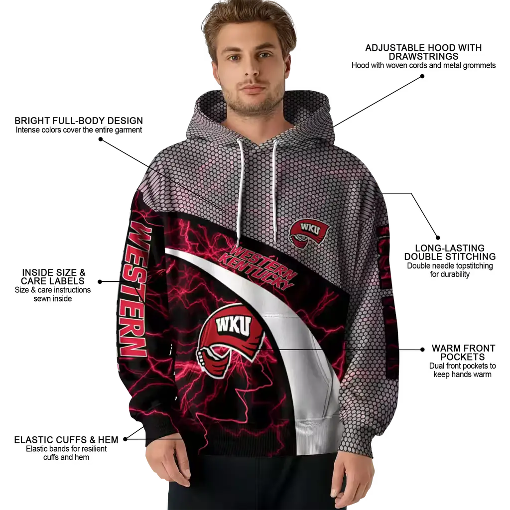 customized western kentucky hilltoppers hexagonal mesh red black gray hoodie latest model customized western kentucky hilltoppers hexagonal mesh red black gray hoodie latest model