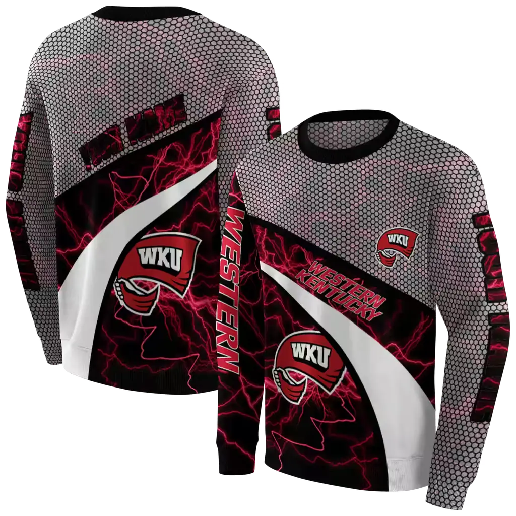 customized western kentucky hilltoppers hexagonal mesh red black gray hoodie premium grade customized western kentucky hilltoppers hexagonal mesh red black gray hoodie premium grade
