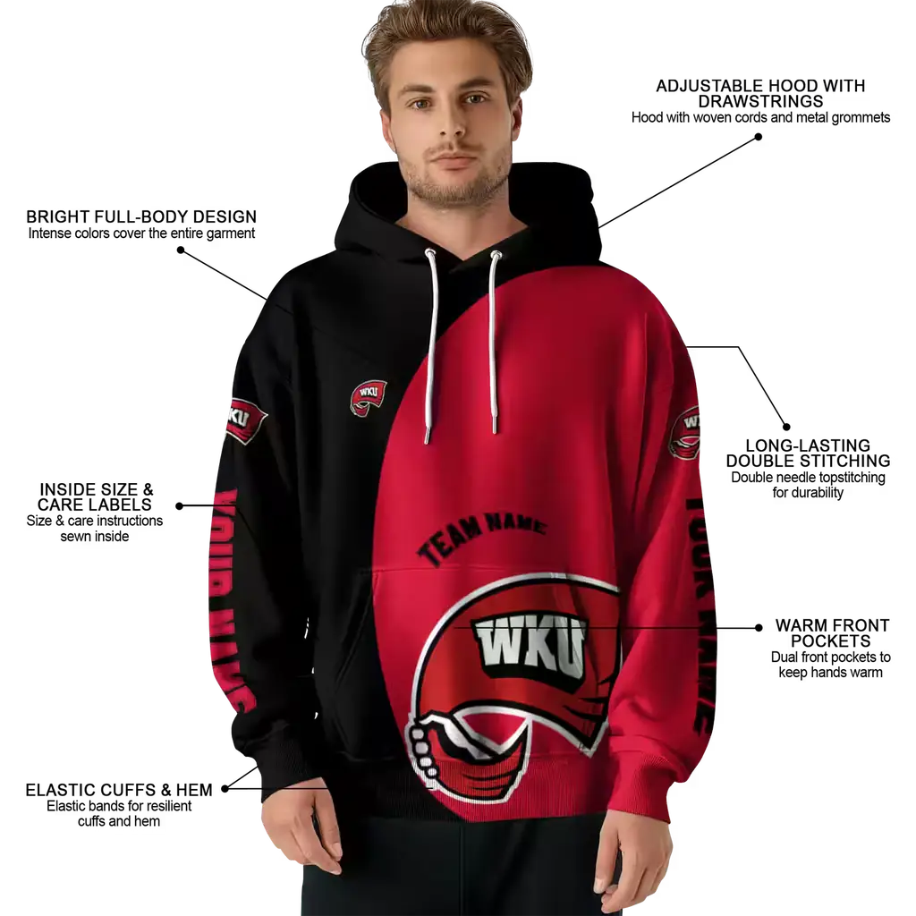 customized western kentucky hilltoppers minimalist design red black hoodie latest model customized western kentucky hilltoppers minimalist design red black hoodie latest model