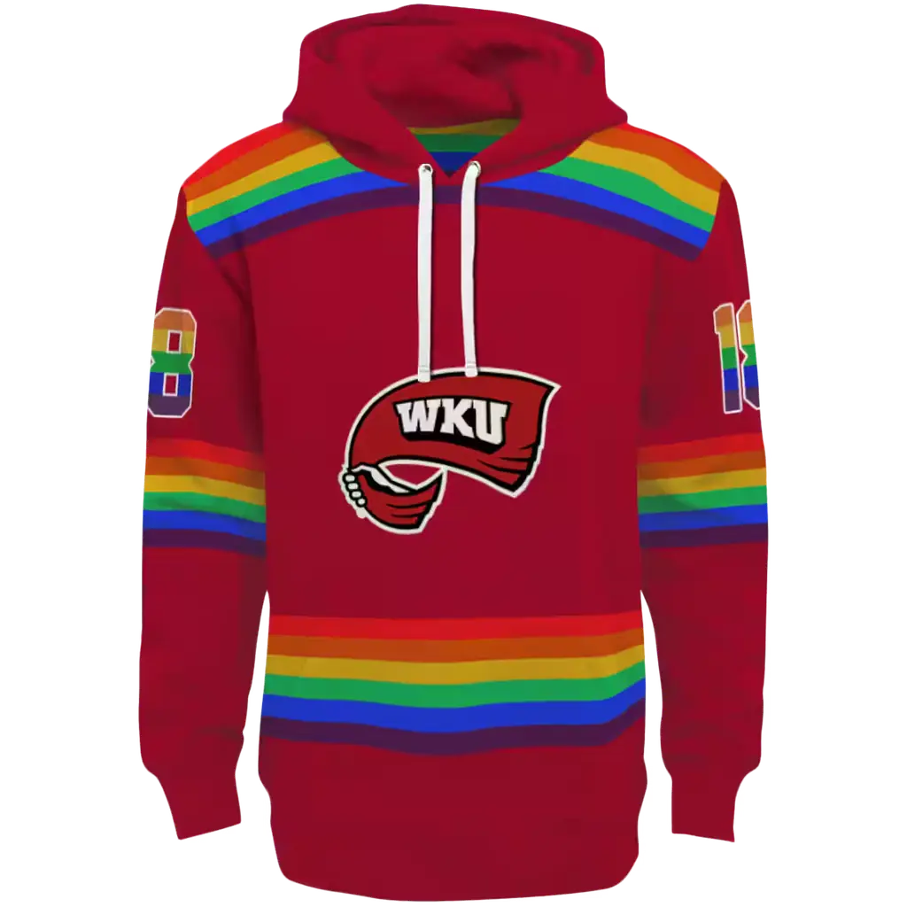 customized western kentucky hilltoppers rainbow stripes red hoodie best selling customized western kentucky hilltoppers rainbow stripes red hoodie best selling