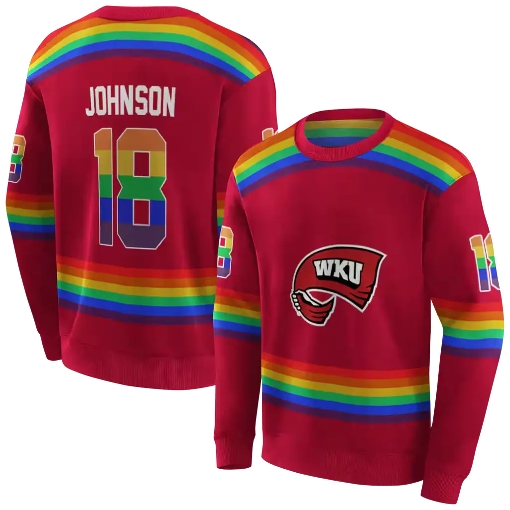 customized western kentucky hilltoppers rainbow stripes red hoodie premium grade customized western kentucky hilltoppers rainbow stripes red hoodie premium grade