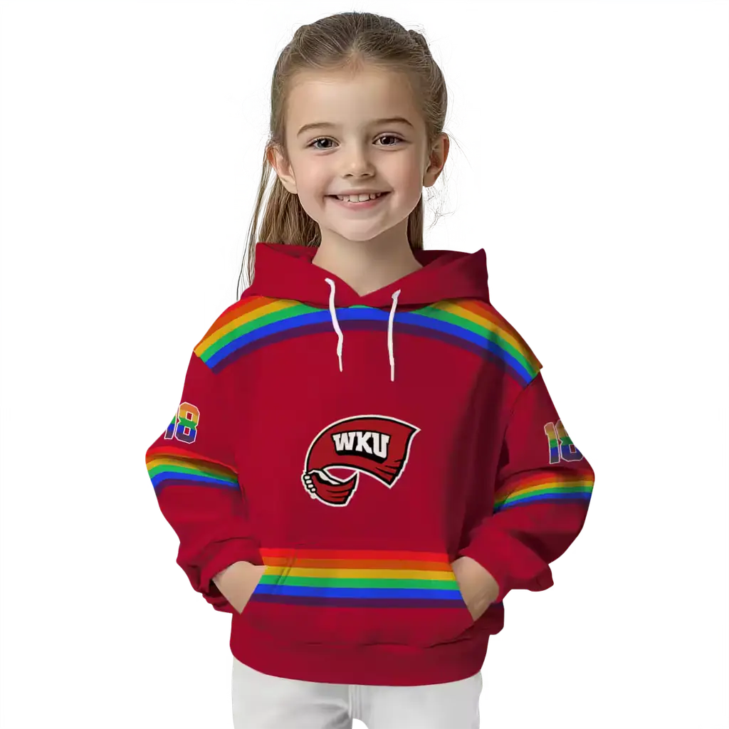 customized western kentucky hilltoppers rainbow stripes red hoodie top rated customized western kentucky hilltoppers rainbow stripes red hoodie top rated
