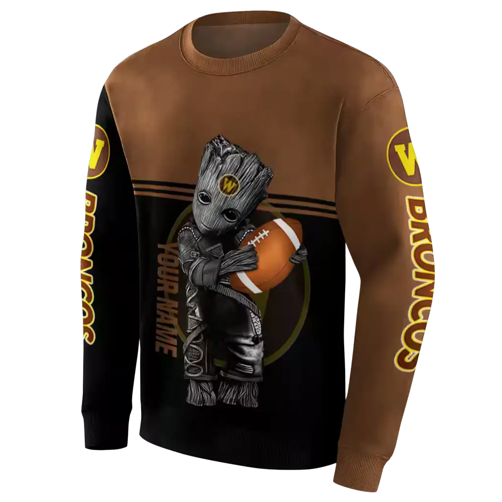 customized western michigan broncos baby groot brown black hoodie new arrival customized western michigan broncos baby groot brown black hoodie new arrival