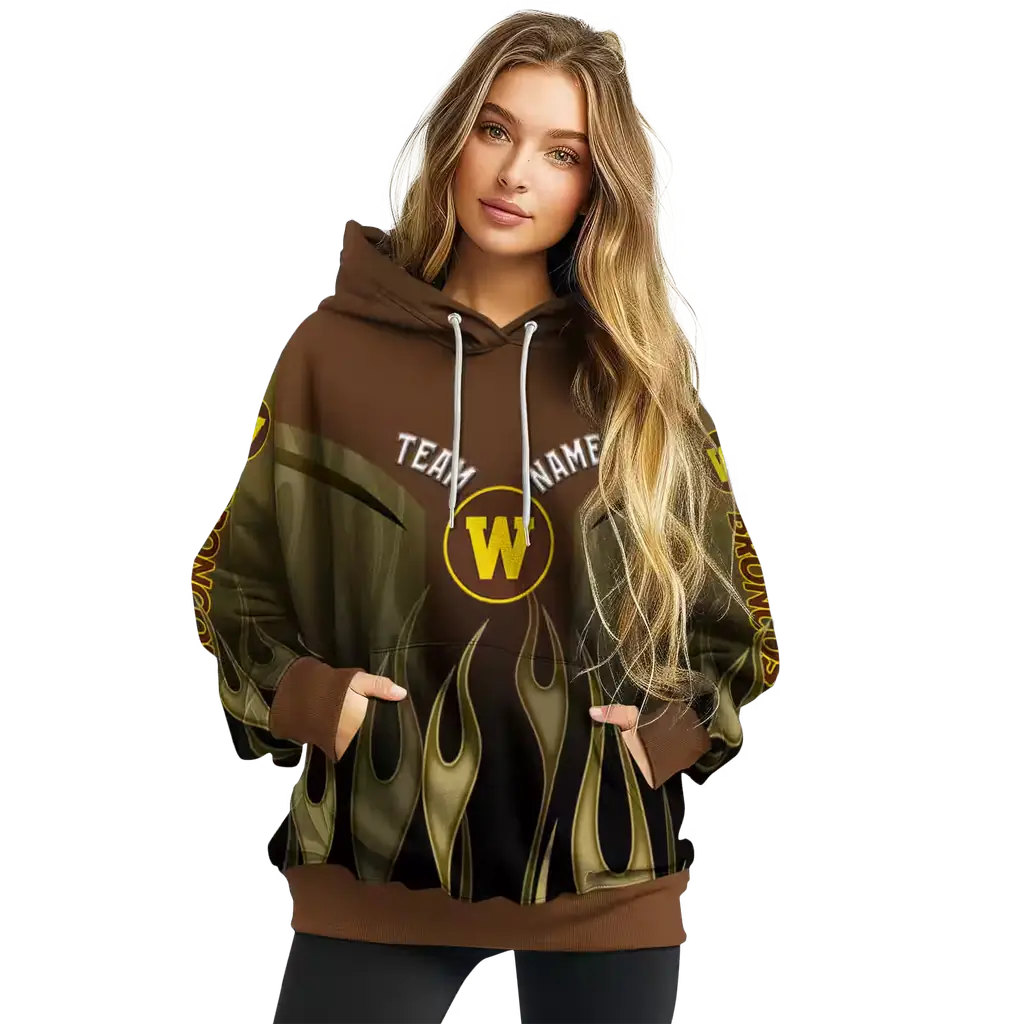 customized western michigan broncos flame design brown hoodie high quality customized western michigan broncos flame design brown hoodie high quality