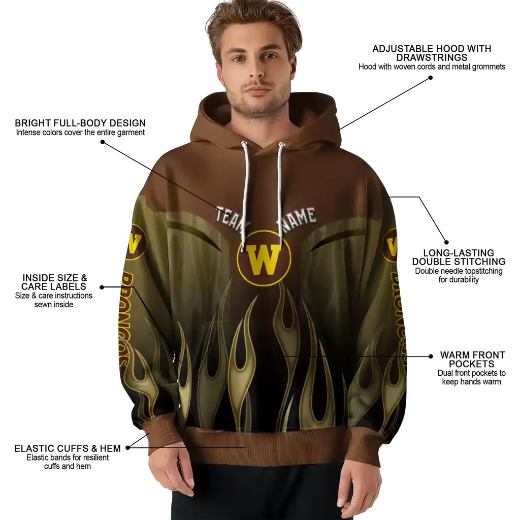 customized western michigan broncos flame design brown hoodie latest model customized western michigan broncos flame design brown hoodie latest model