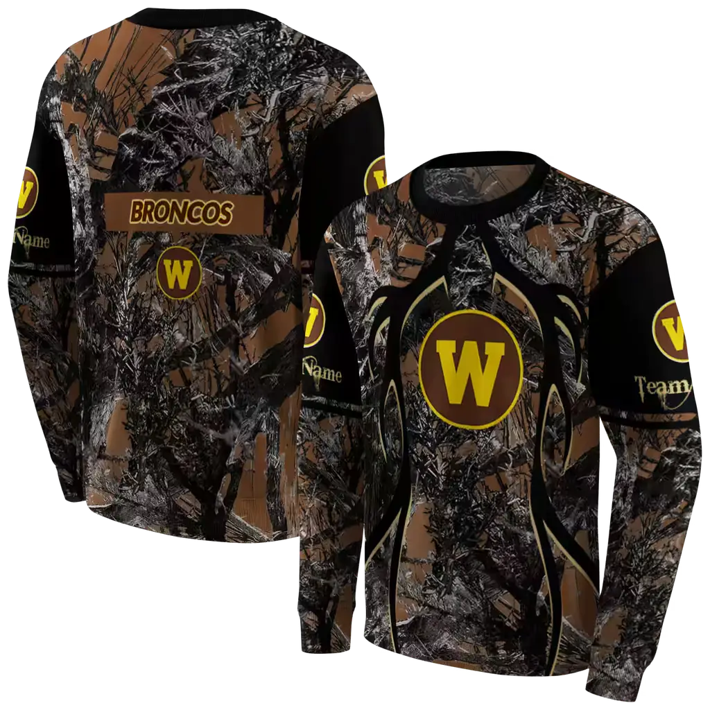 customized western michigan broncos hunting theme brown black hoodie premium grade customized western michigan broncos hunting theme brown black hoodie premium grade