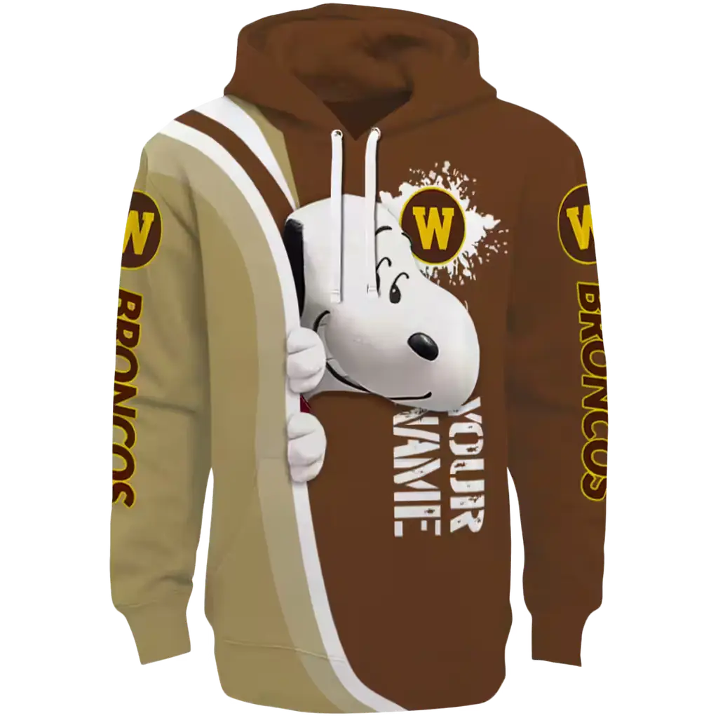 customized western michigan broncos peeking snoopy brown hoodie best selling customized western michigan broncos peeking snoopy brown hoodie best selling