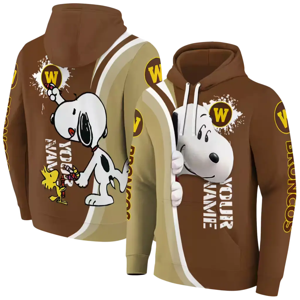 customized western michigan broncos peeking snoopy brown hoodie fashion forward customized western michigan broncos peeking snoopy brown hoodie fashion forward