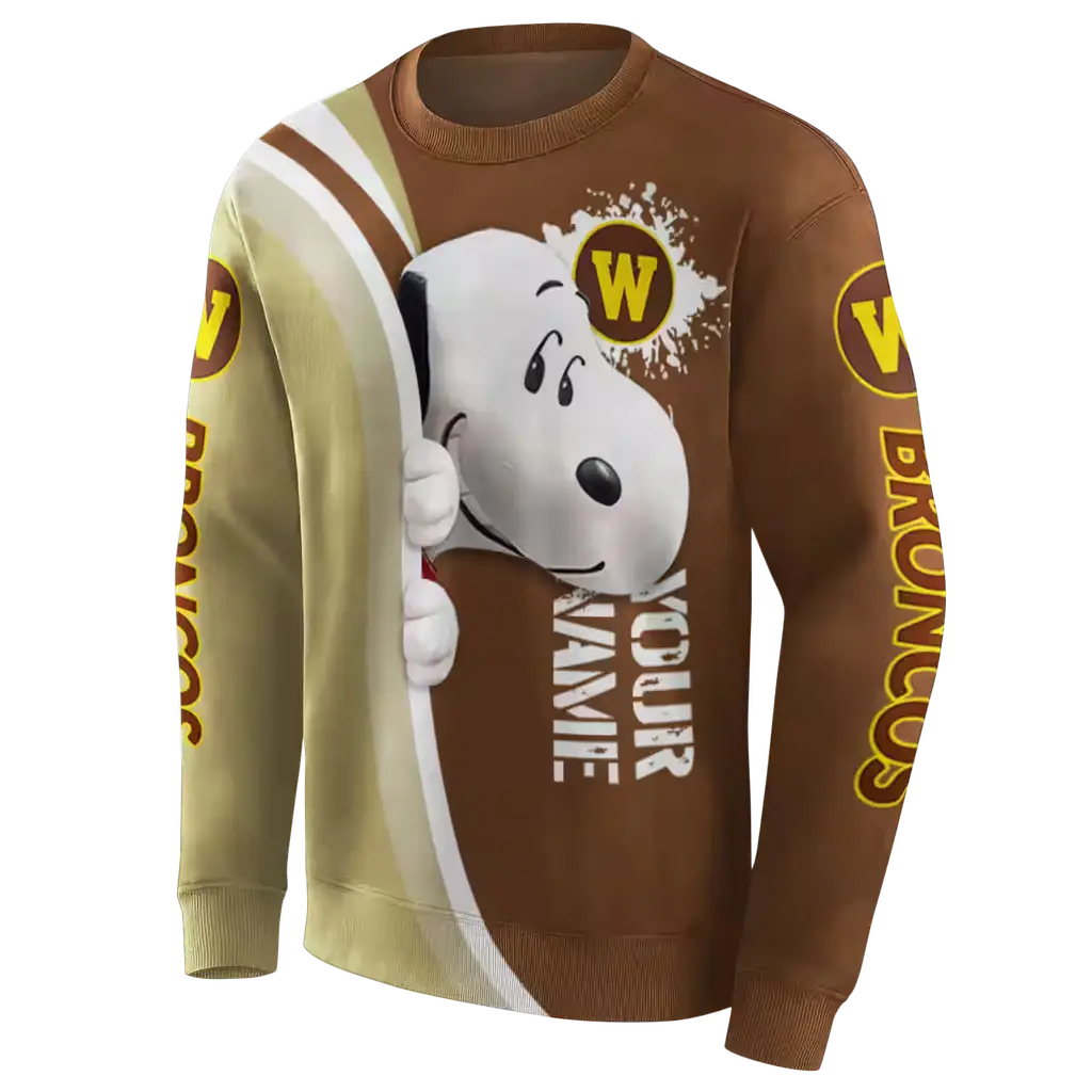 customized western michigan broncos peeking snoopy brown hoodie new arrival customized western michigan broncos peeking snoopy brown hoodie new arrival