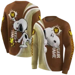 customized western michigan broncos peeking snoopy brown hoodie best selling