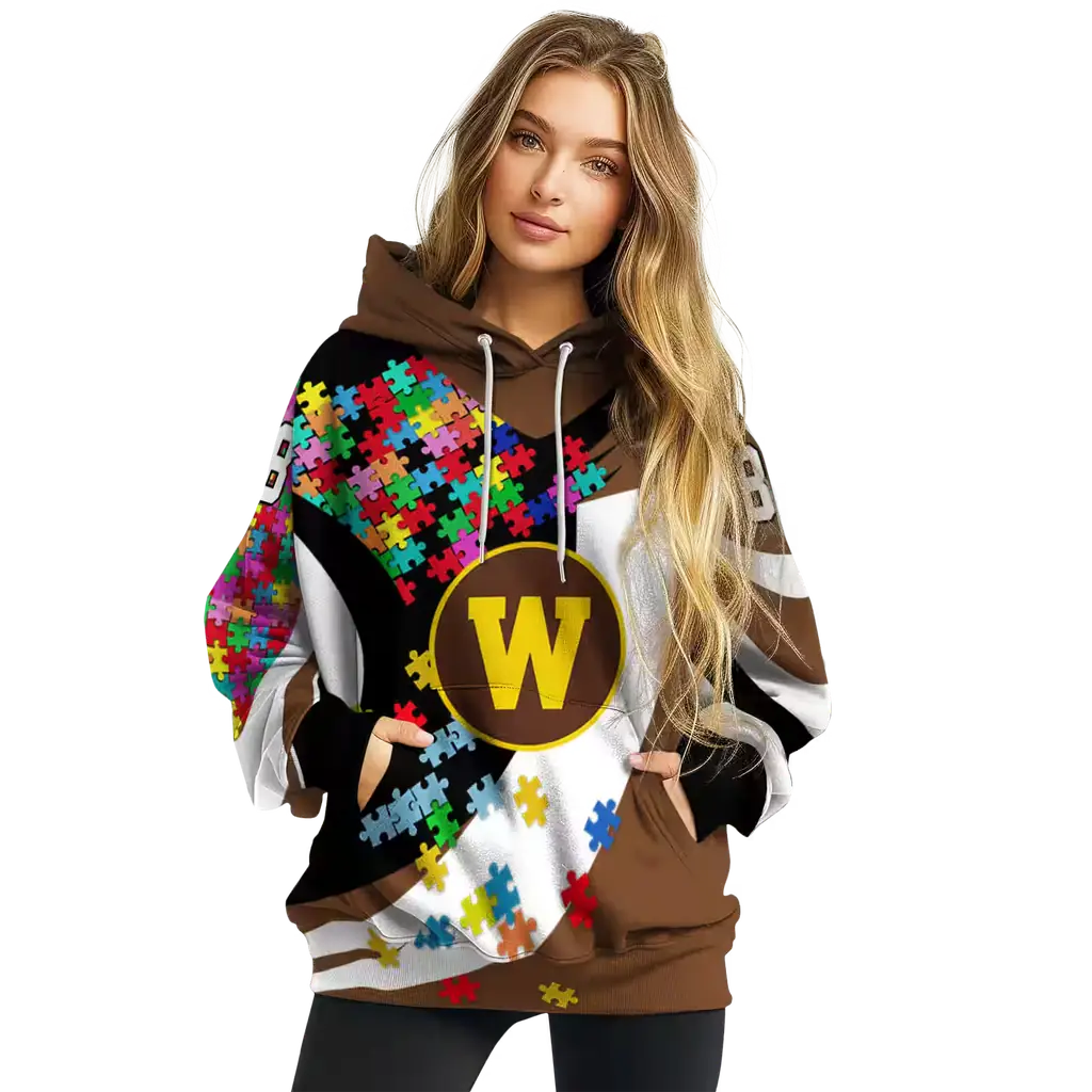 customized western michigan broncos puzzle pieces brown hoodie high quality customized western michigan broncos puzzle pieces brown hoodie high quality