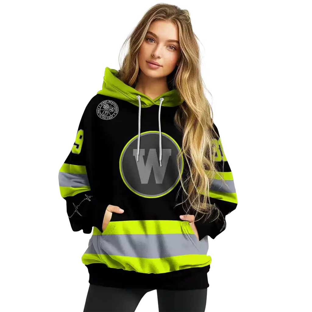 customized western michigan broncos safety motif black neon green hoodie high quality customized western michigan broncos safety motif black neon green hoodie high quality